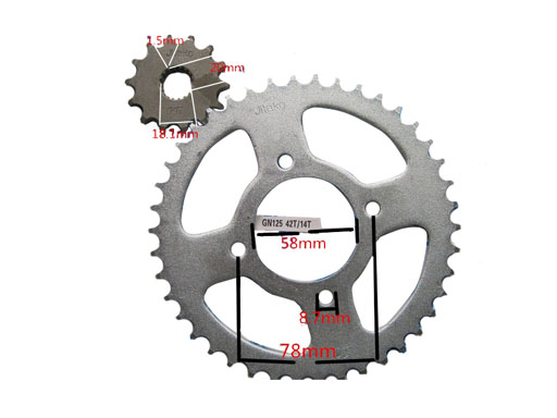 42T/14T CENTER:58MM GUIDE TO GUIDE:47MM 428H LINK:124
